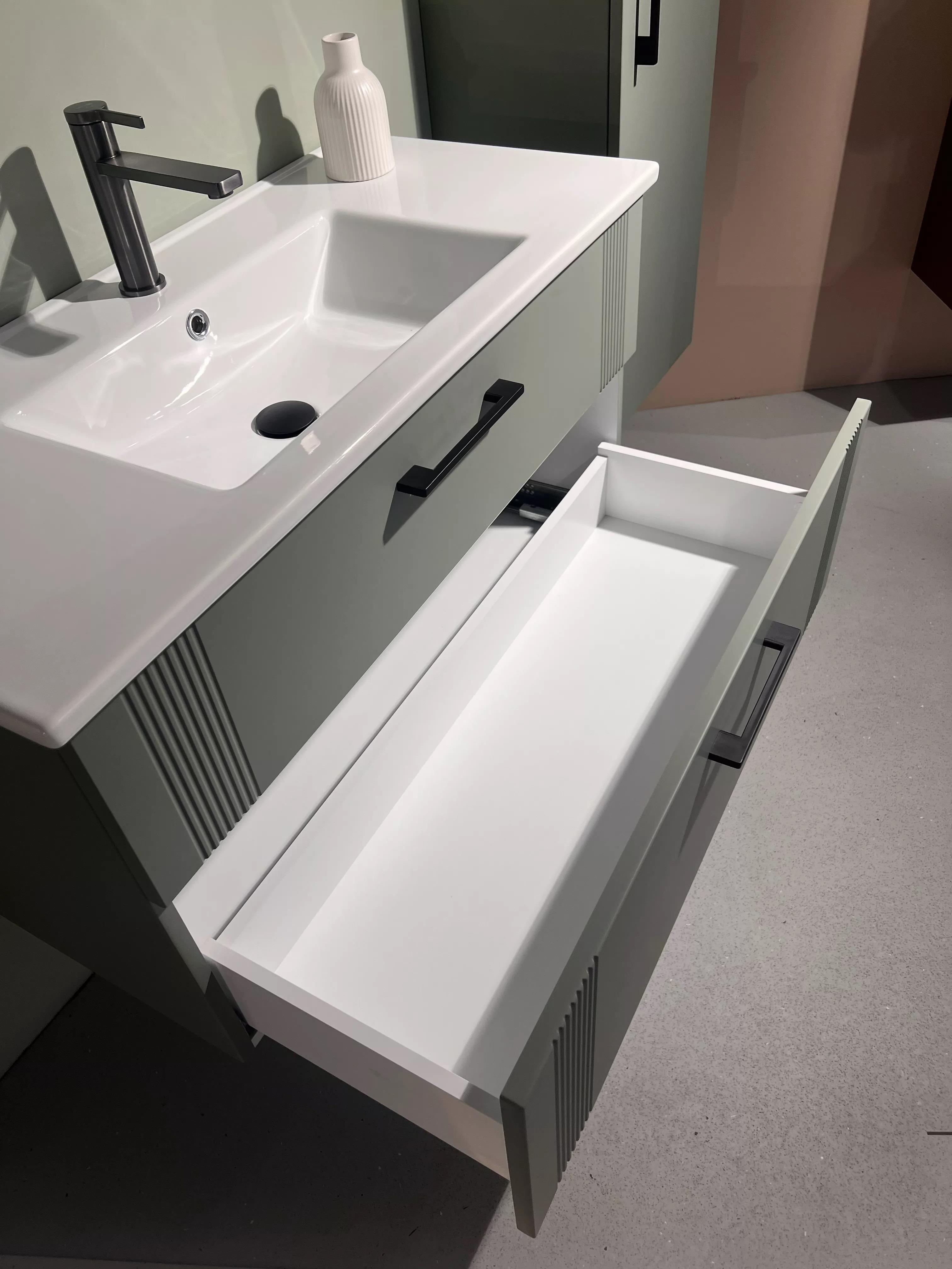 Orka Bari 100 cm Mat Soft Yeşil Banyo Dolabı Alt Modül ve Lavabo, 5006569