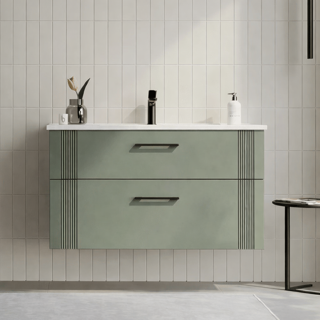 Orka Bari 100 cm Mat Soft Yeşil Banyo Dolabı Alt Modül ve Lavabo, 5006569