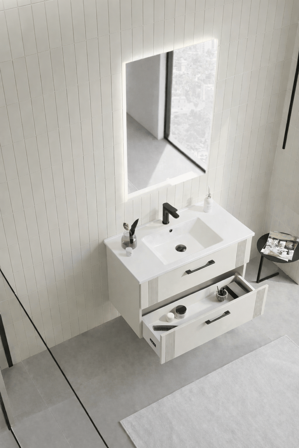Orka Bari 85 cm Mat Kaşmir Banyo Dolabı Takımı (Ledli Ayna) , 5008246