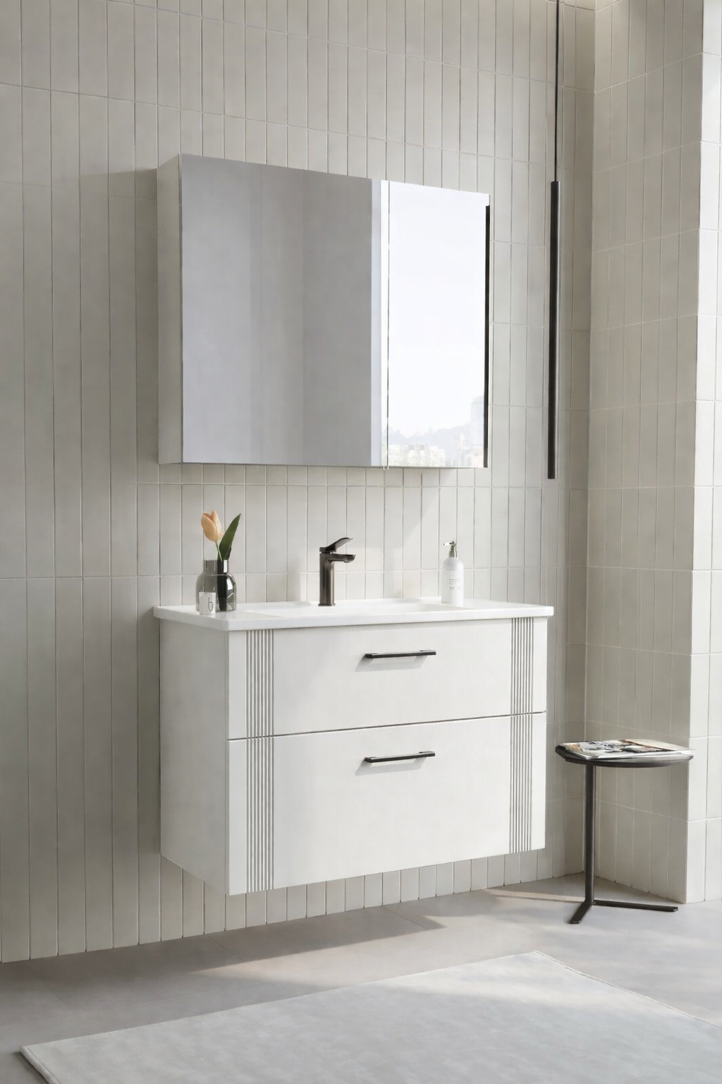 Orka Bari 85 cm Mat Kaşmir Banyo Dolabı Takımı (Dolaplı Ayna) , 5008241