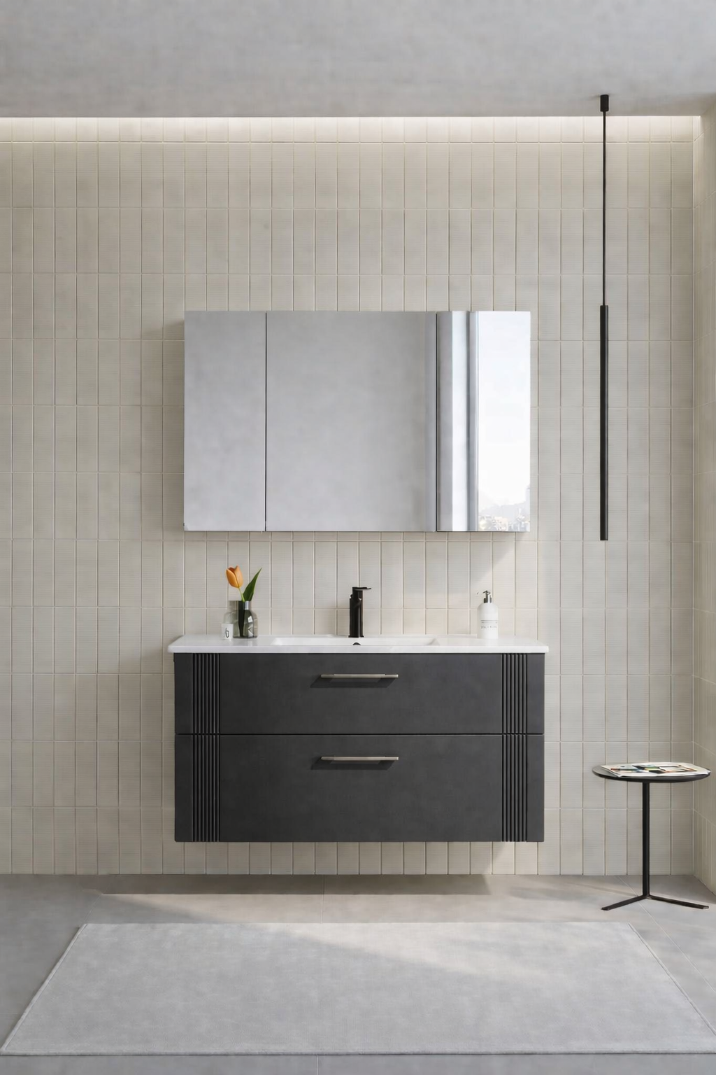 Orka Bari Banyo Dolabı Takımı, 100 cm, Mat Antrasit (Dolaplı Ayna), 5006595