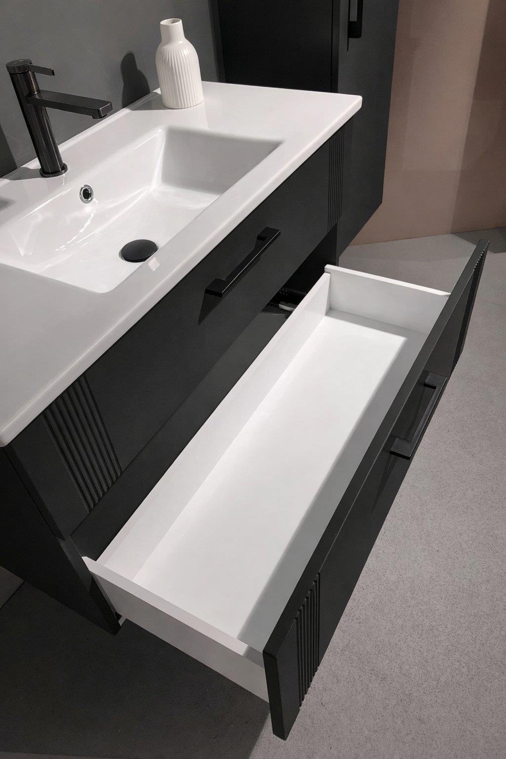 Orka Bari Banyo Dolabı Takımı, 100 cm, Mat Antrasit (Dolaplı Ayna), 5006595