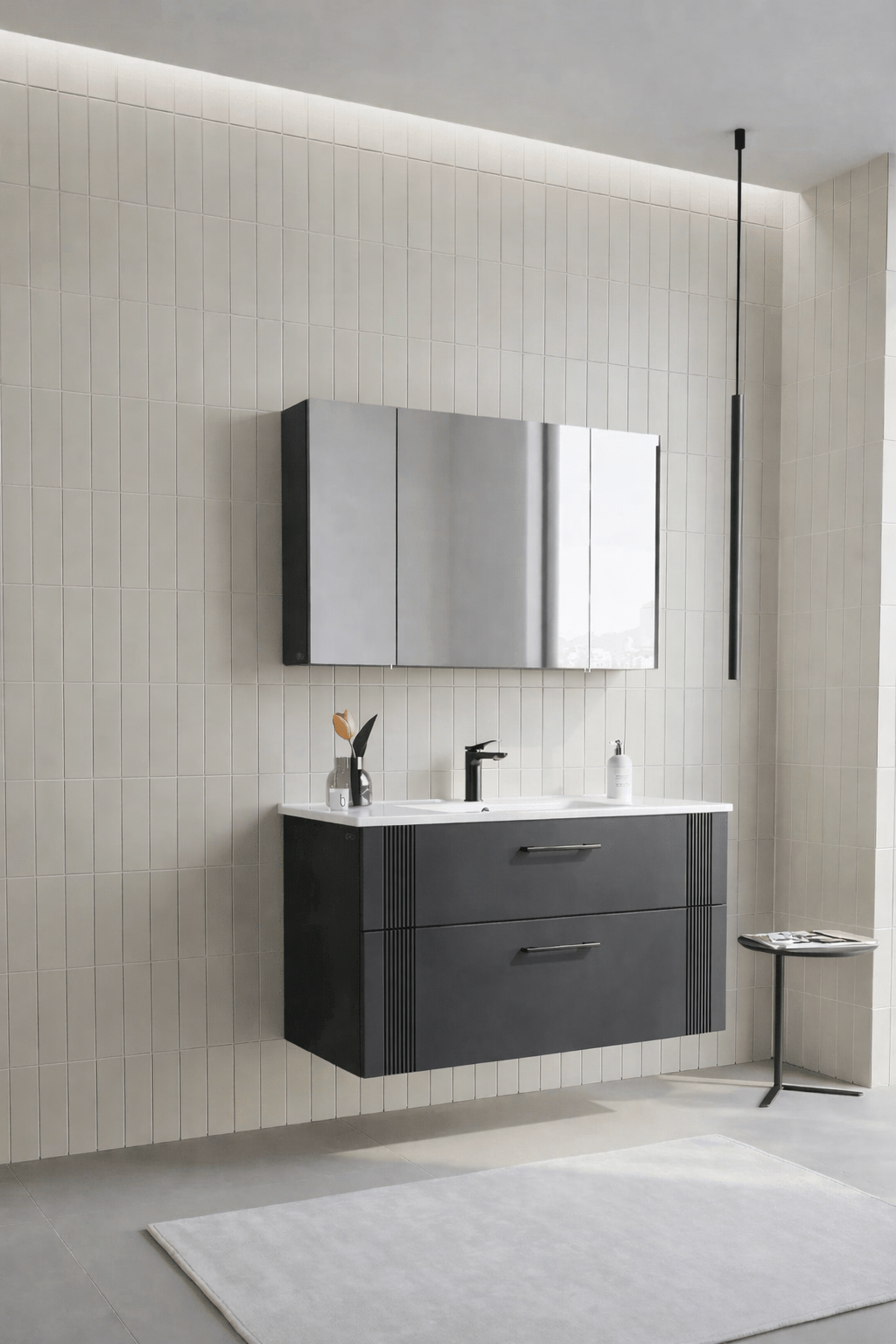 Orka Bari Banyo Dolabı Takımı, 100 cm, Mat Antrasit (Dolaplı Ayna), 5006595