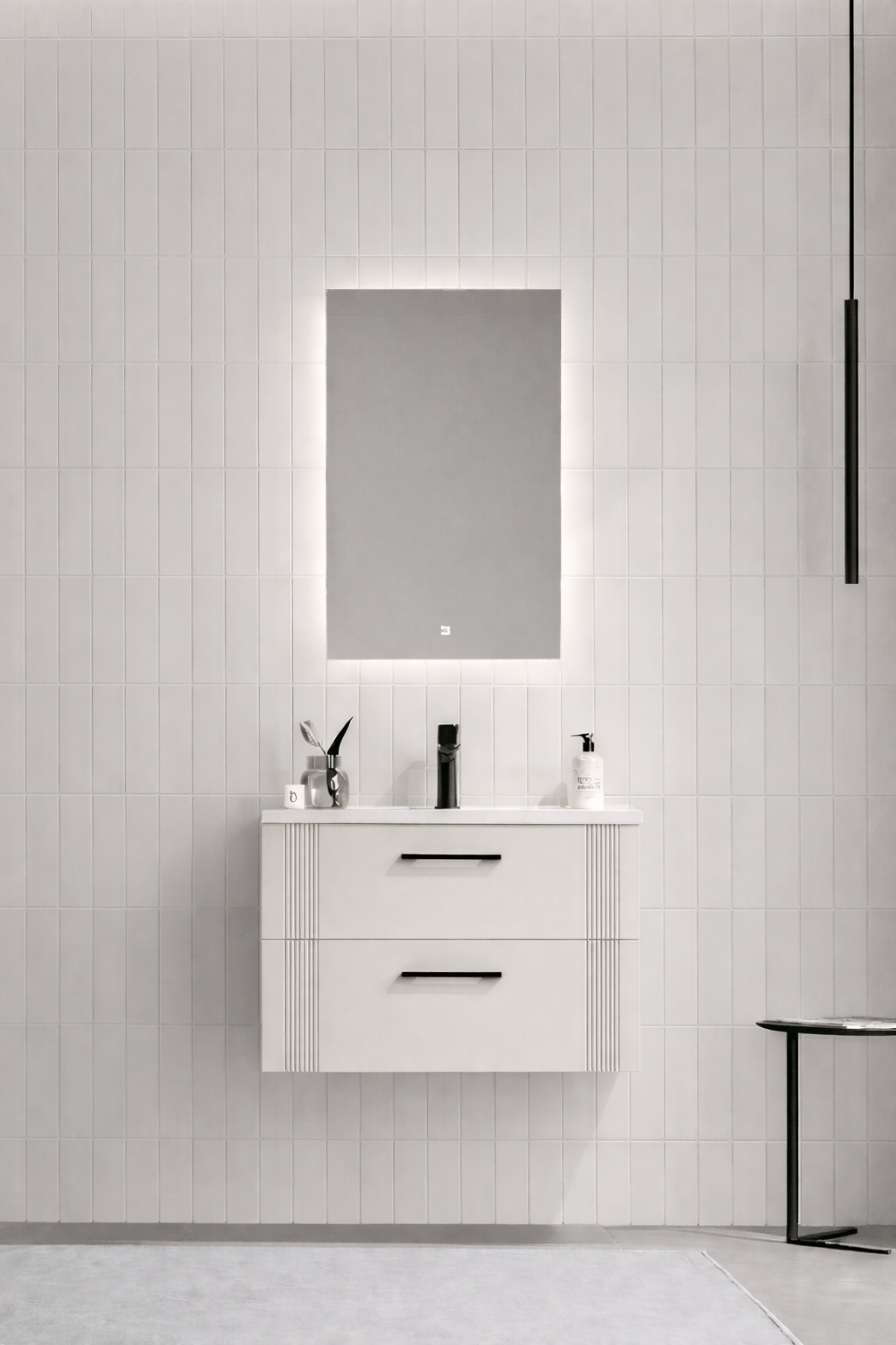Orka Bari Banyo Dolabı Takımı, 65 cm, Mat Kaşmir (Ledli Ayna), 5008235