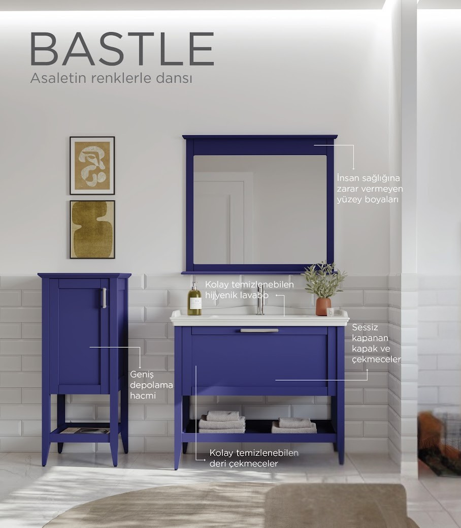 Orka Bastle 100 cm Lacivert Banyo Dolabı Takımı Ve Boy Dolabı