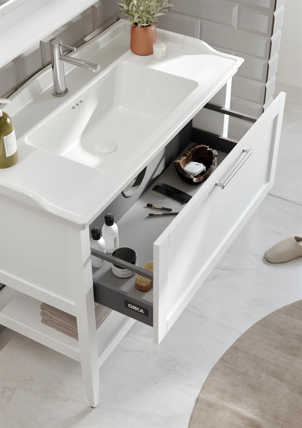 Orka Bastle Banyo Dolabı Takımı, 100 cm, Mat Beyaz, 5002558, 5002557