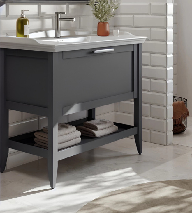 Orka Bastle 80 cm Antrasit Banyo Dolabı Alt Modül ve Lavabo