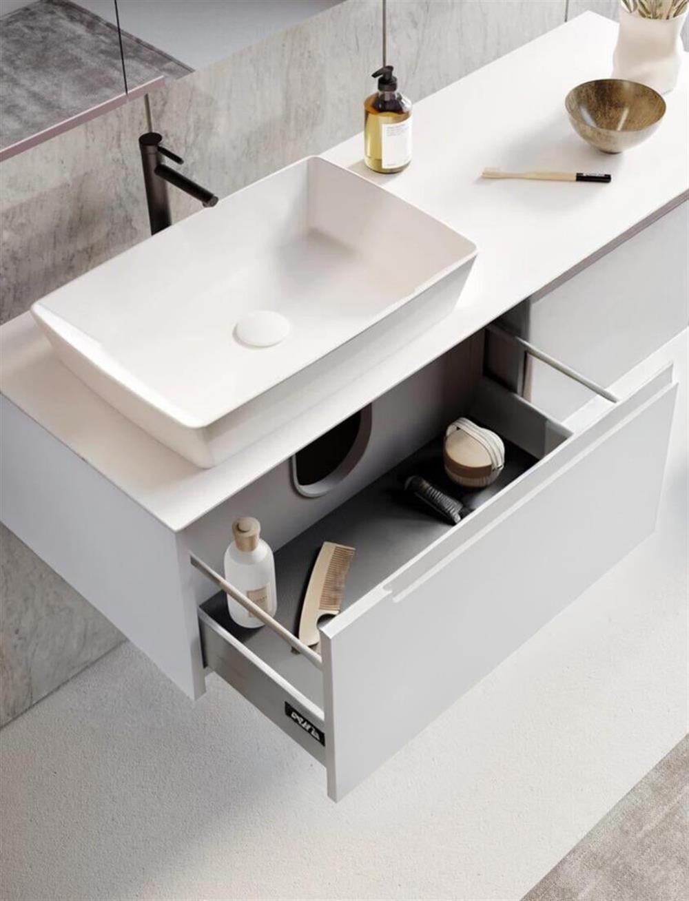 Orka Biella 120 cm Mat Beyaz Banyo Dolabı Alt Modül ve Lavabo