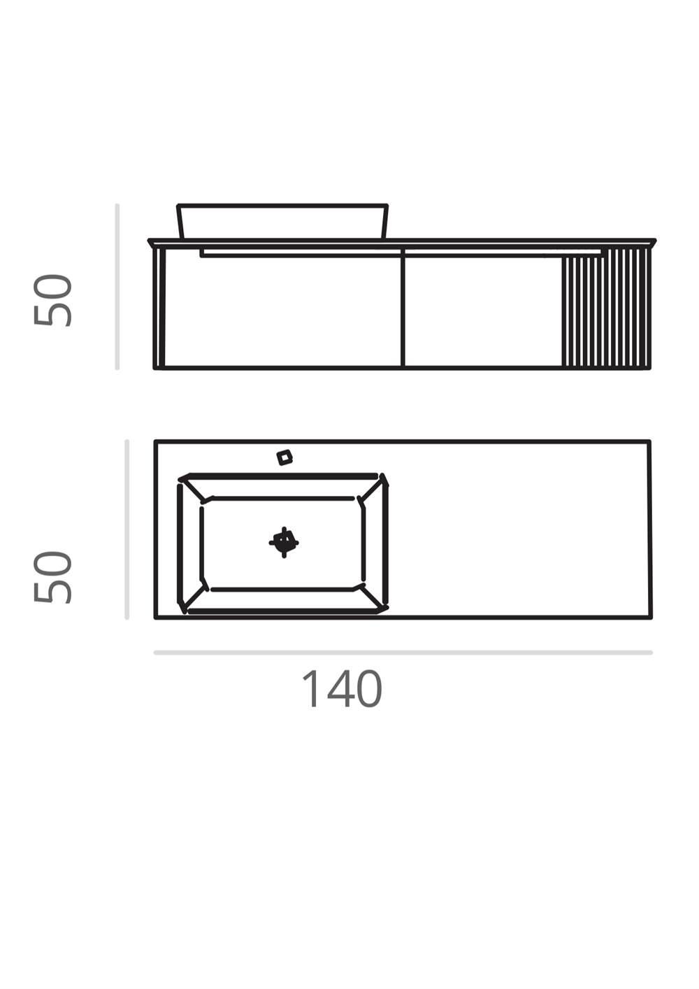 Orka Biella 140 cm Antrasit Banyo Dolabı Alt Modül ve Lavabo