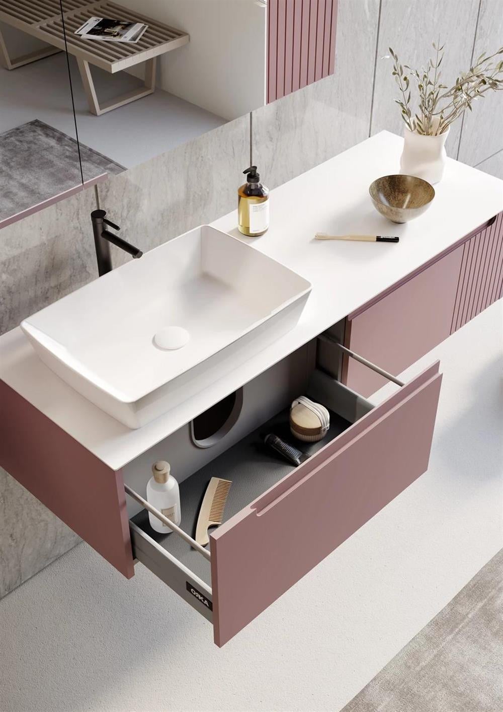 Orka Biella 140 cm Pudra Banyo Dolabı Alt Modül ve Lavabo