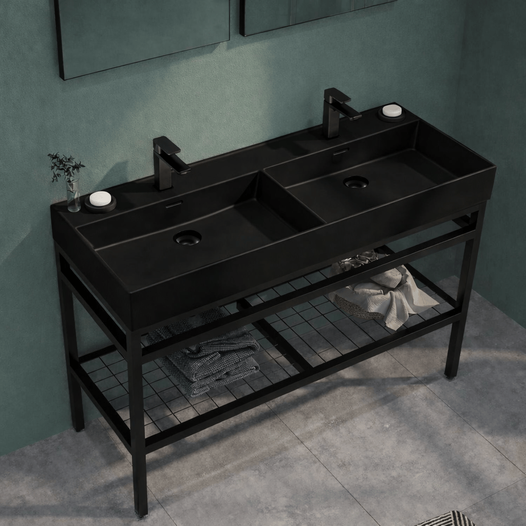 Orka Capetown 120 cm Banyo Dolabı Alt Modül ve Lavabo (Mat Siyah Çift Lavabo), 5005824