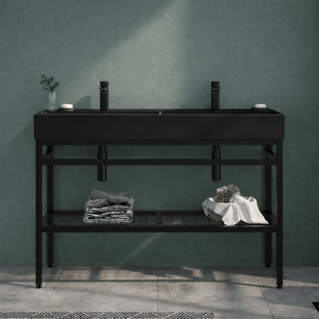 Orka Capetown 120 cm Banyo Dolabı Alt Modül ve Lavabo (Mat Siyah Çift Lavabo), 5005824