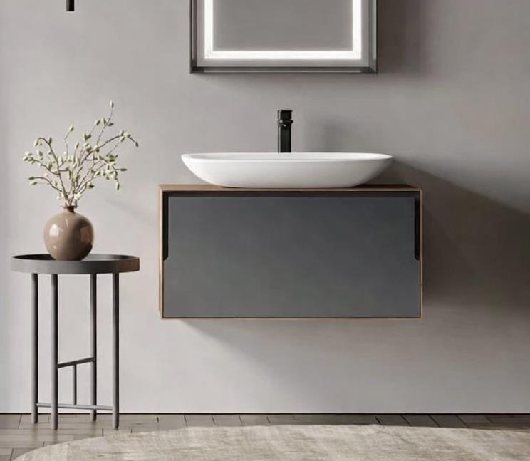 Orka Craft 80 cm Kompakt Ceviz Banyo Dolabı Alt Modül ve Lavabo (Mat Beyaz Lavabo), 5007199
