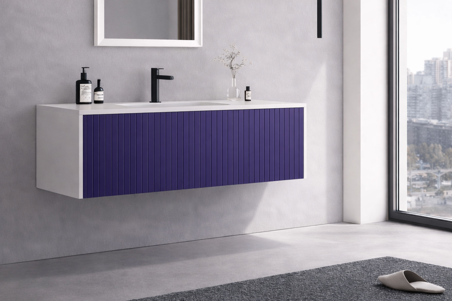 Orka Cube 100 cm Mat Lacivert Banyo Dolabı Alt Modül ve Lavabo , 3009387