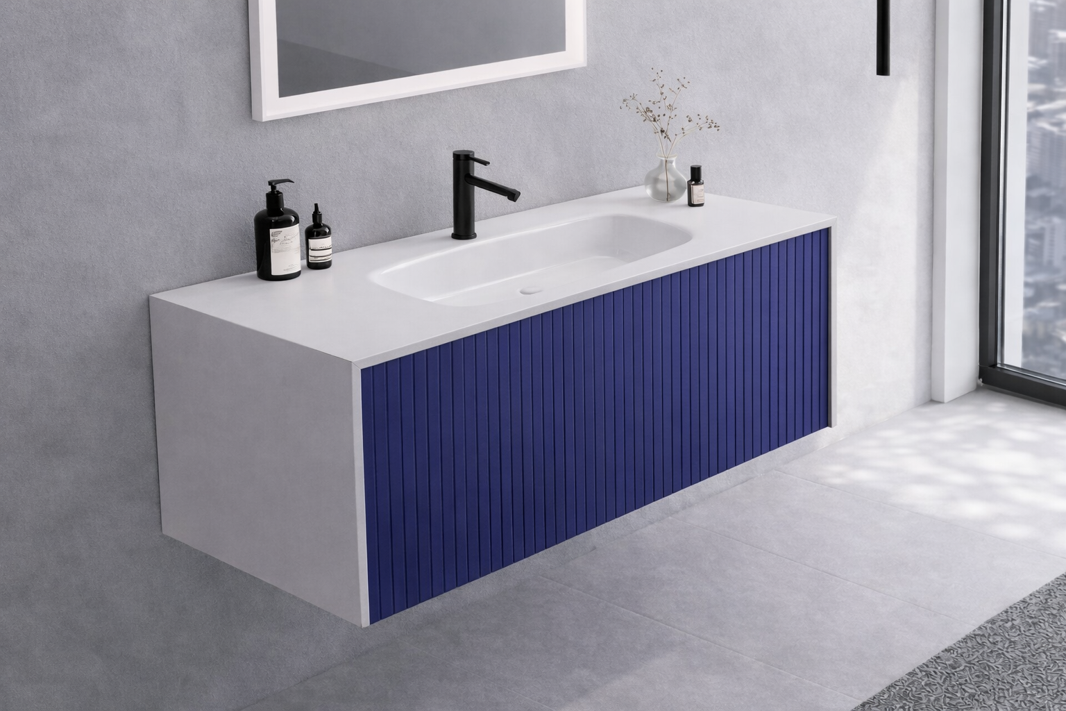 Orka Cube 100 cm Mat Lacivert Banyo Dolabı Alt Modül ve Lavabo , 3009387
