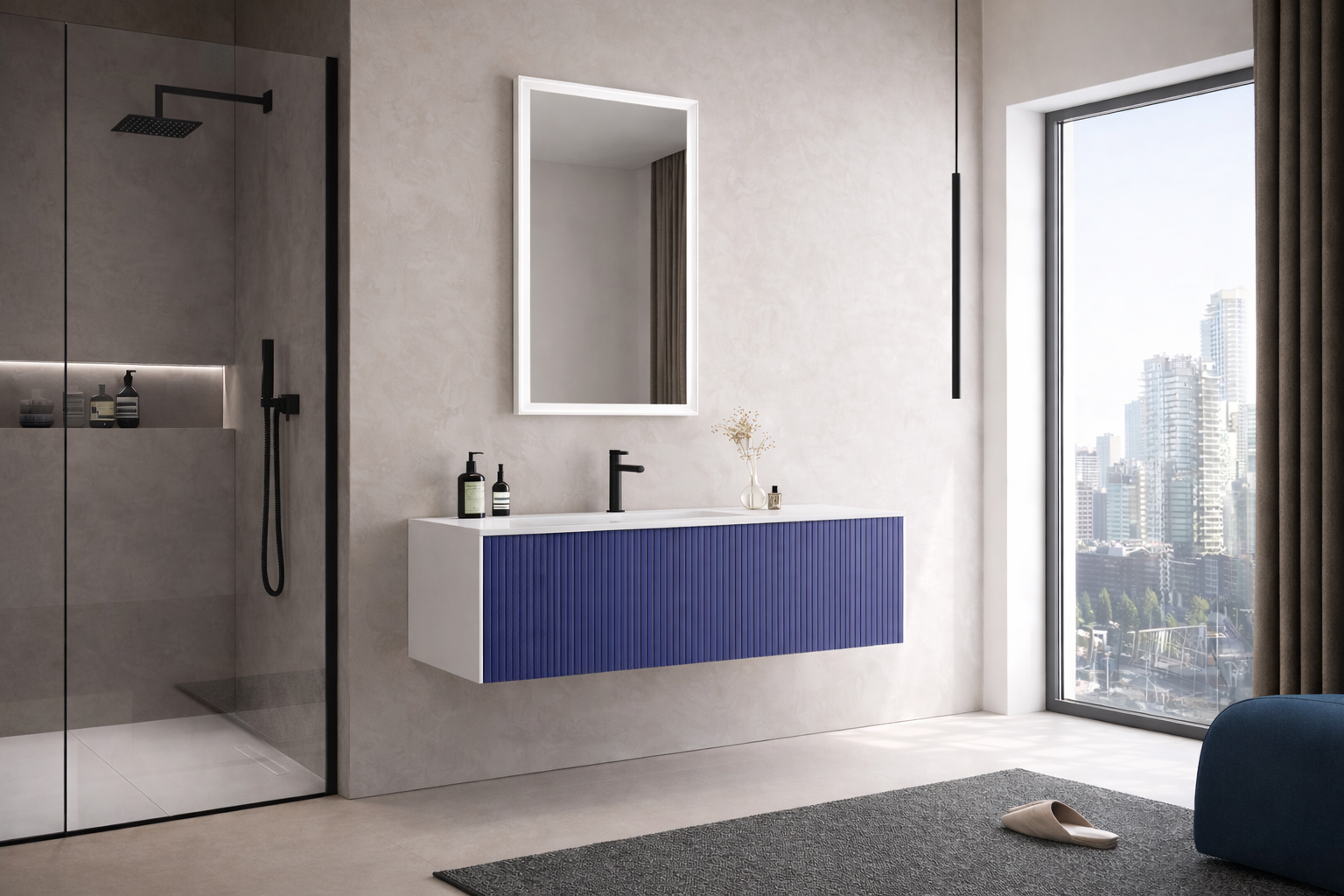 Orka Cube Banyo Dolabı Takımı, 120 cm, Lake Mat Lacivert (Ledli Ayna), 5000170