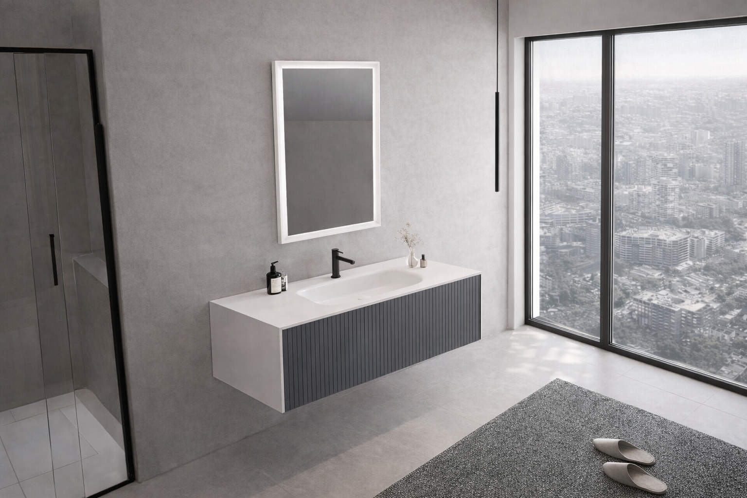 Orka Cube Banyo Dolabı Takımı, 120 cm, Lake Mat Antrasit (Ledli Ayna), 5000172