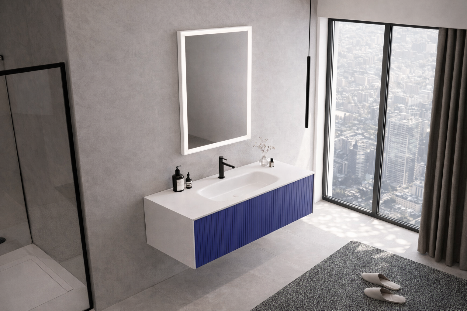 Orka Cube Banyo Dolabı Takımı, 120 cm, Lake Mat Lacivert (Ledli Ayna), 5000170