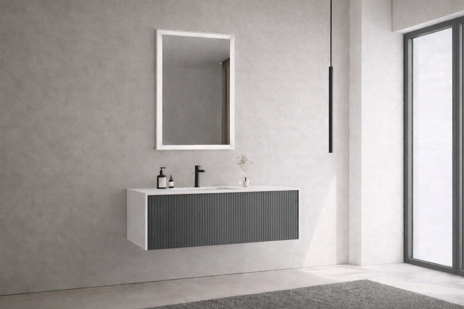 Orka Cube Banyo Dolabı Takımı, 120 cm, Lake Mat Antrasit (Ledli Ayna), 5000172