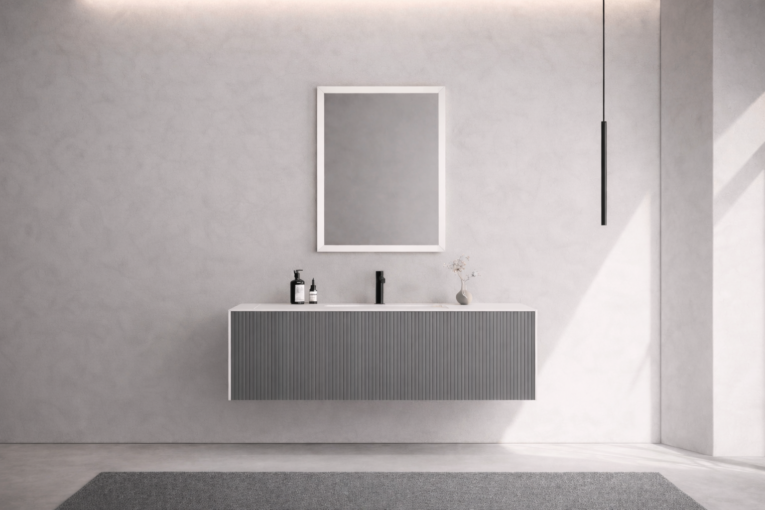 Orka Cube Banyo Dolabı Takımı, 120 cm, Lake Mat Gri (Ledli Ayna), 5000171