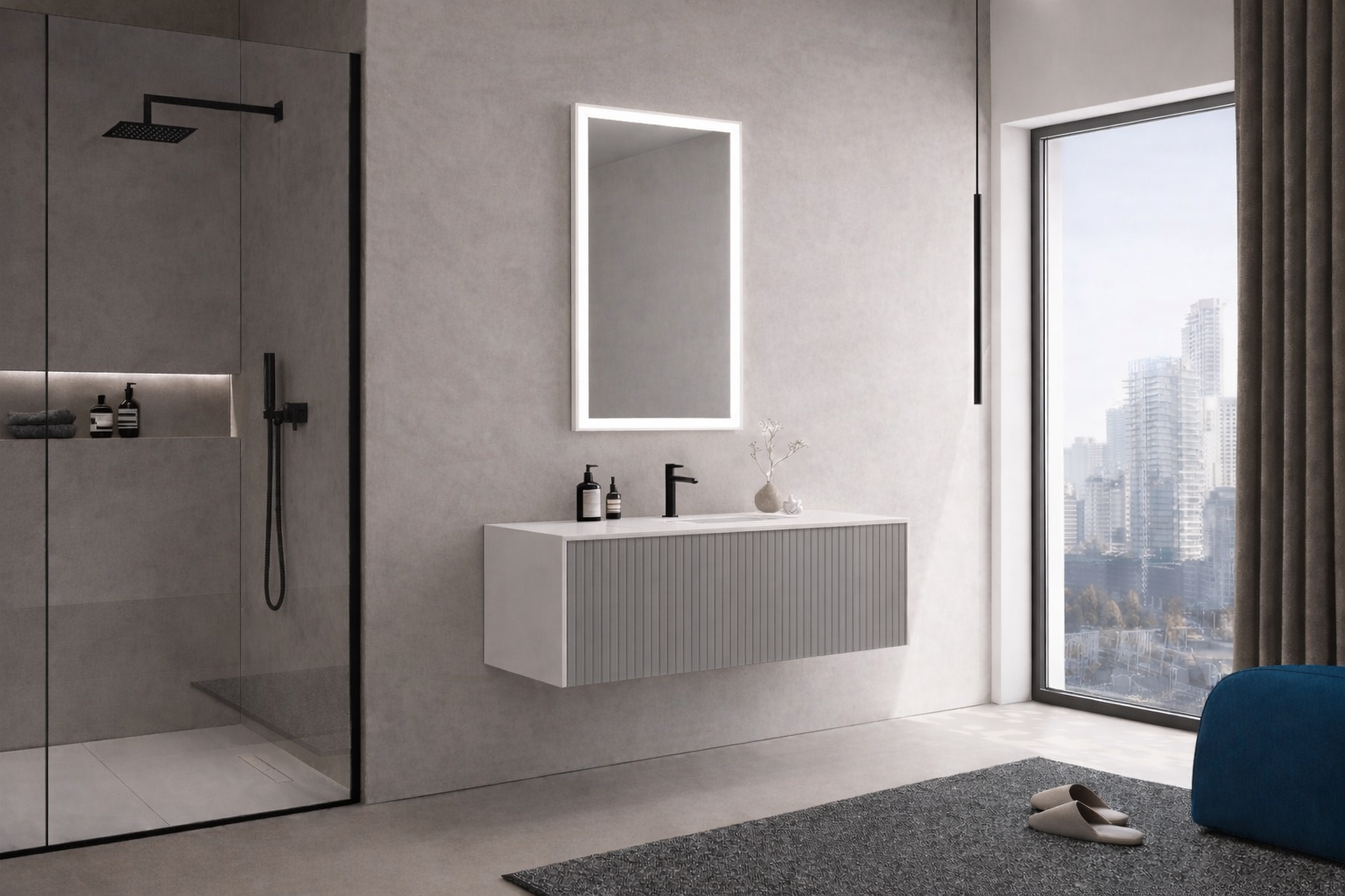 Orka Cube Banyo Dolabı Takımı, 120 cm, Lake Mat Vizon (Ledli Ayna), 5000174
