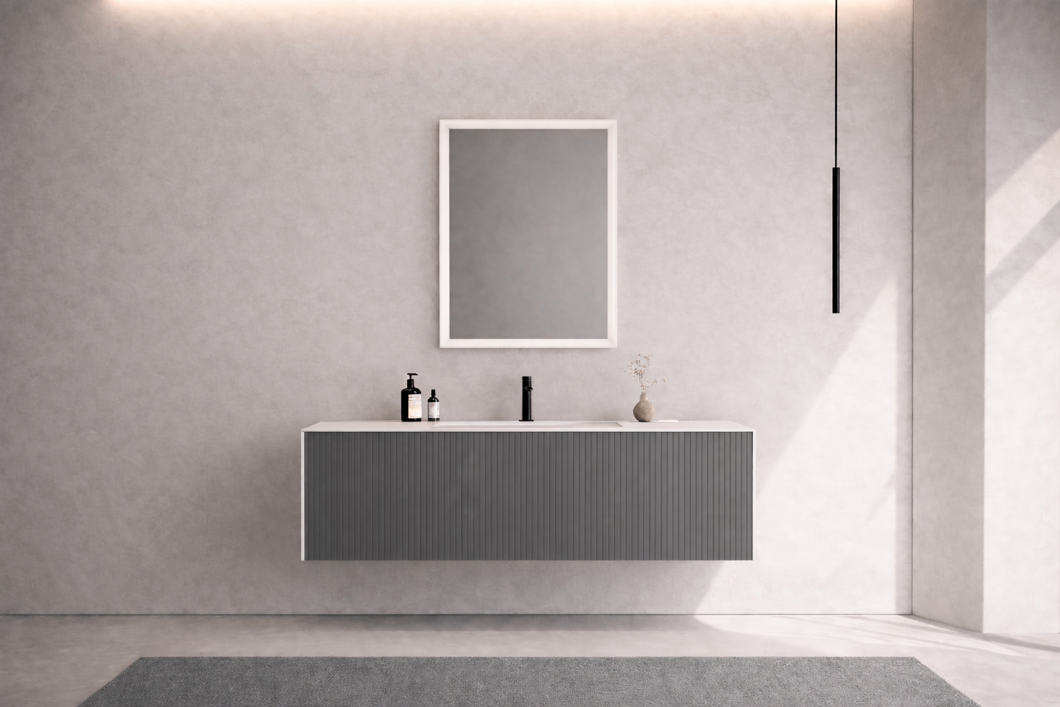 Orka Cube Banyo Dolabı Takımı, 120 cm, Lake Mat Antrasit (Ledli Ayna), 5000172