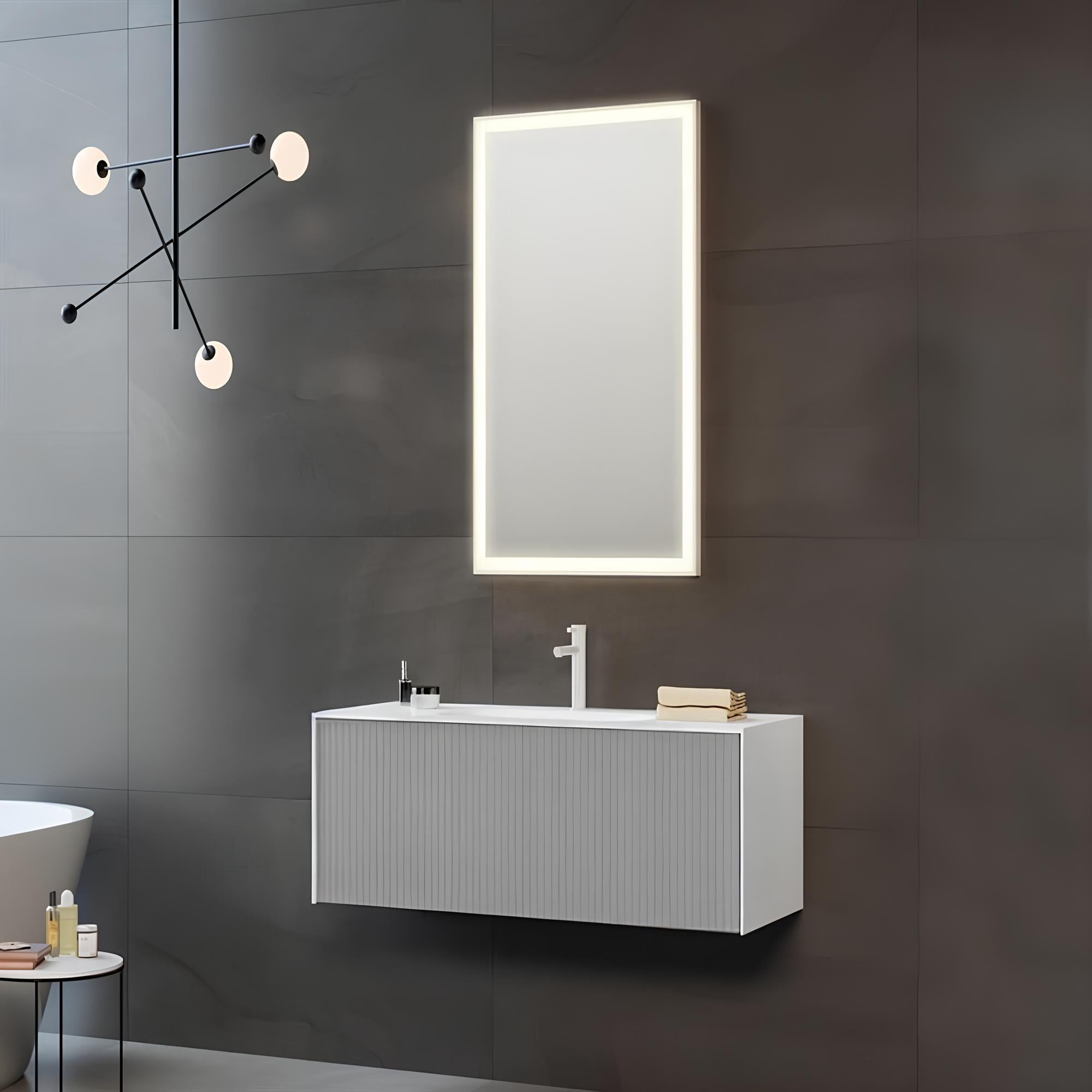 Orka Cube Banyo Dolabı Takımı, 80 cm, Lake Mat Gri (Ledli Ayna), 5000161