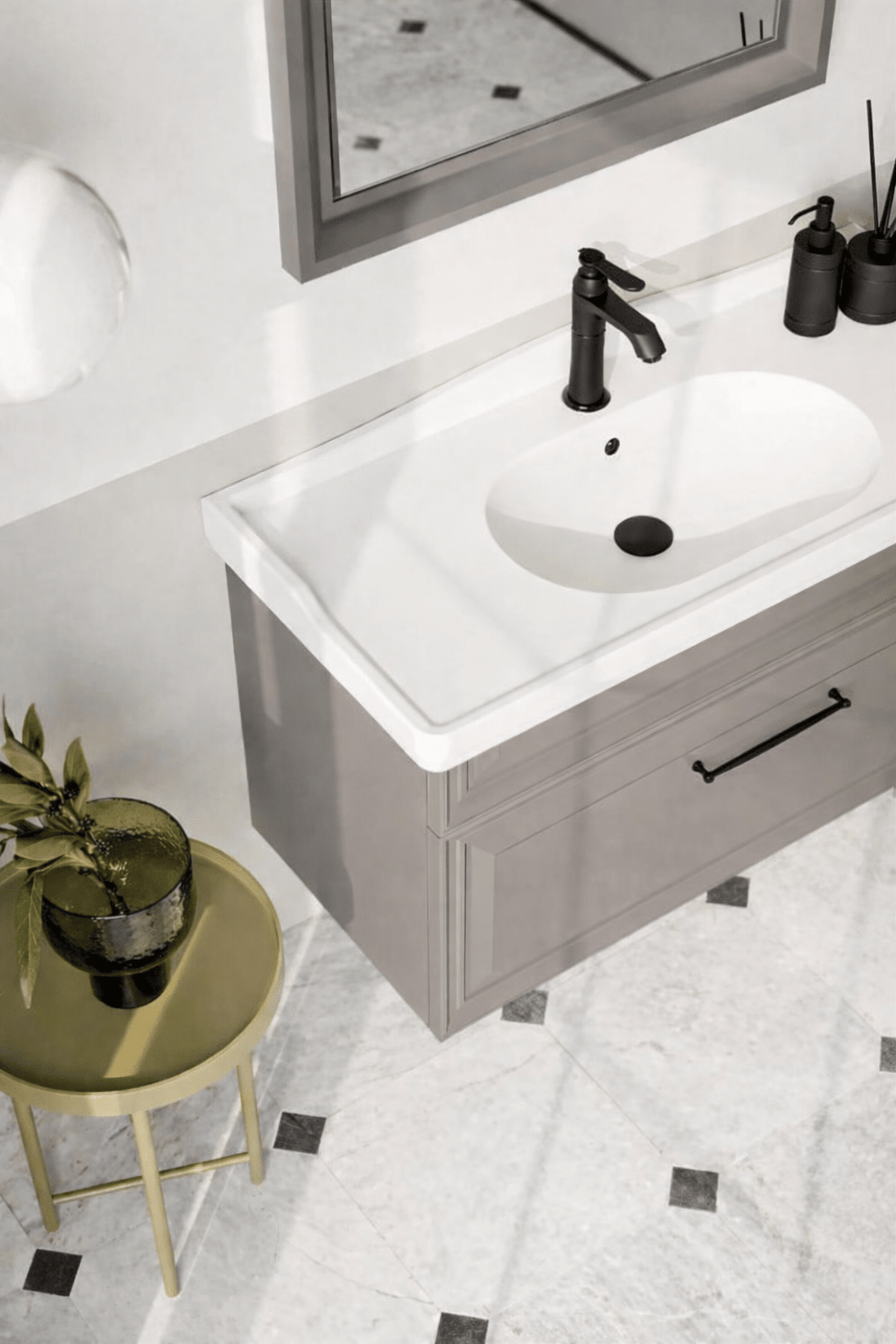 Orka Design 105 cm Banyo Dolabı Alt Modül ve Lavabo Lake Mat Vizon , 5009230