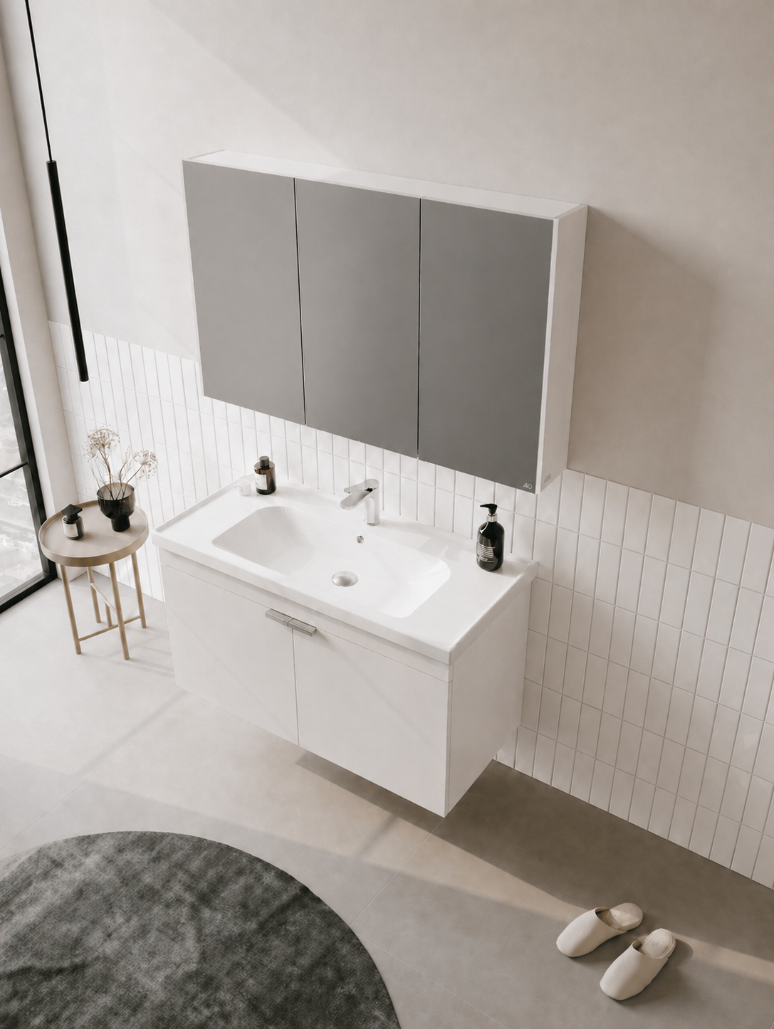 Orka Desna 100 cm, Mat Beyaz, Banyo Dolabı Takımı, (Dolaplı Ayna), 5008731