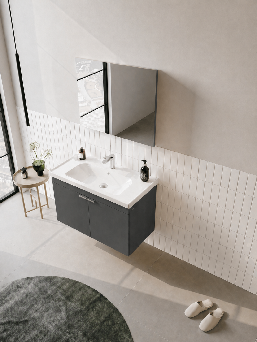 Orka Desna 80 cm, Mat Antrasit, Banyo Dolabı Takımı, (Düz Ayna), 5008550