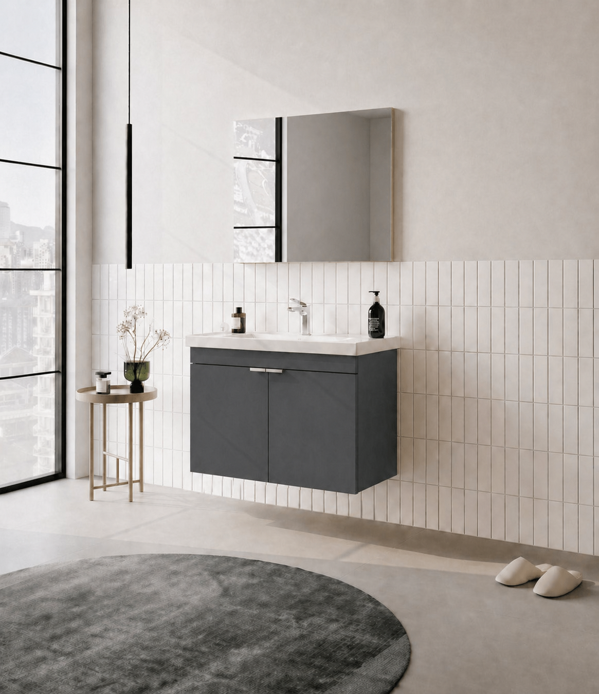 Orka Desna 80 cm, Mat Antrasit, Banyo Dolabı Takımı, (Düz Ayna), 5008550