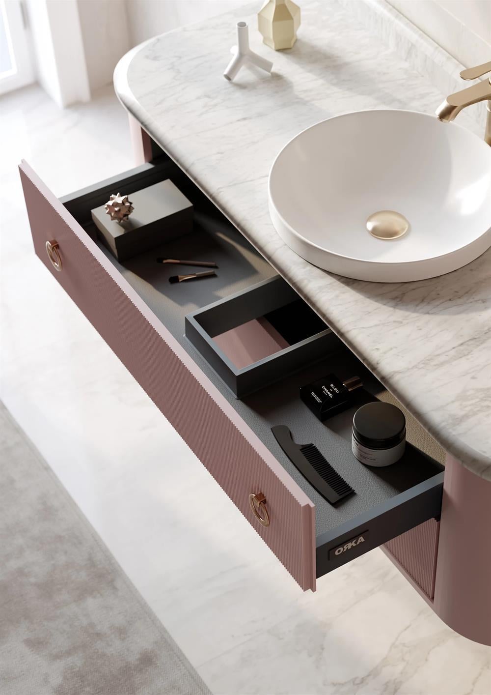Orka Felice 140 cm Pudra Banyo Dolabı Alt Modül ve Lavabo