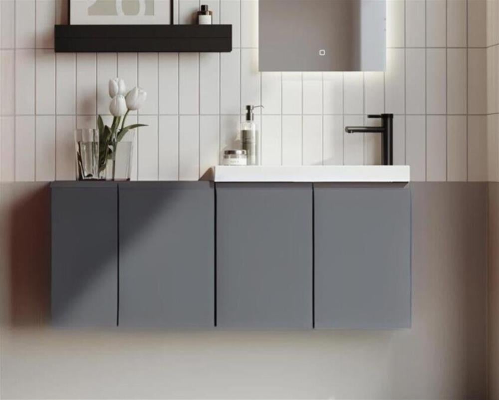 Orka Ferla 110 cm Gri Banyo Dolabı Alt Modül ve Lavabo