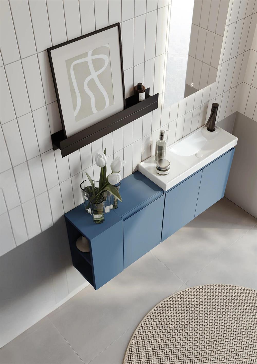 Orka Ferla 110 cm Mavi Banyo Dolabı Alt Modül ve Lavabo