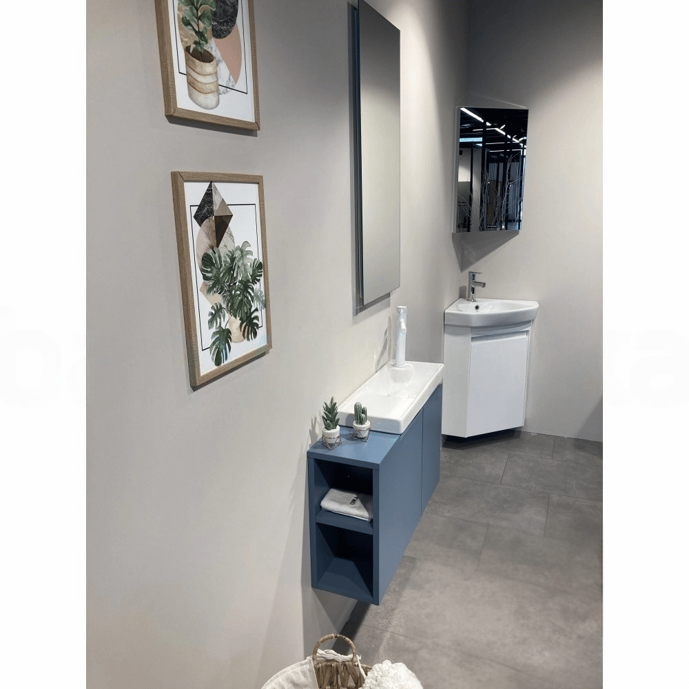 Orka Ferla 80 cm Mavi Banyo Dolabı Alt Modül ve Lavabo