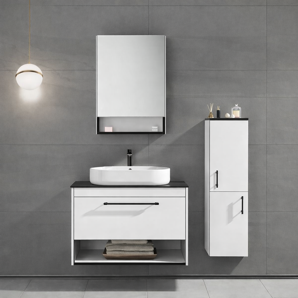 Orka Knidos Banyo Dolabı Takımı, 70 cm, Beyaz (Dolaplı Ayna), 5000342
