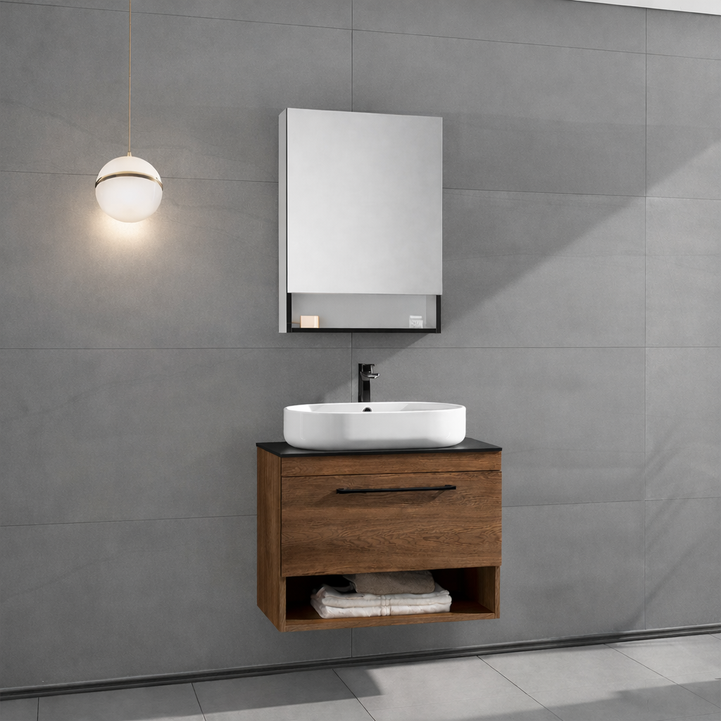 Orka Knidos Banyo Dolabı Takımı, 70 cm, Navaro (Dolaplı Ayna), 5000344