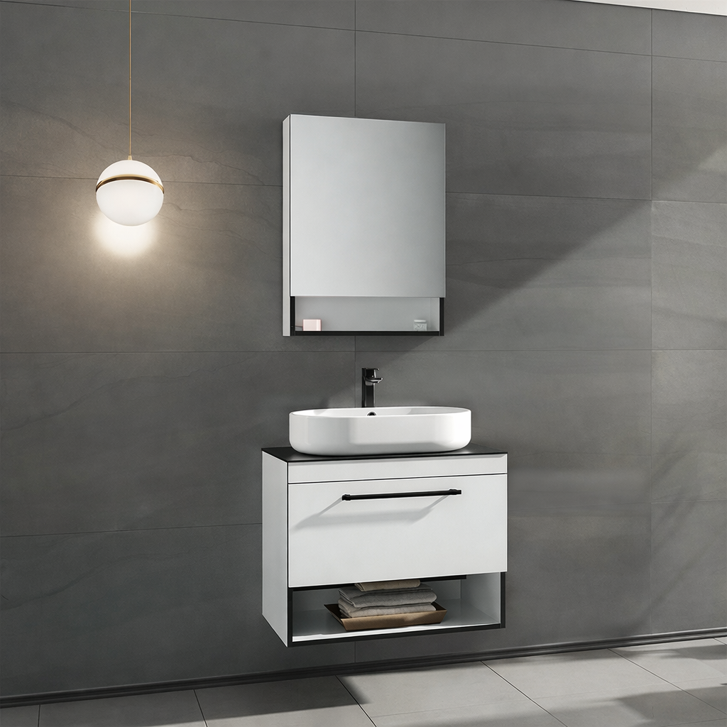Orka Knidos Banyo Dolabı Takımı, 70 cm, Beyaz (Dolaplı Ayna), 5000342