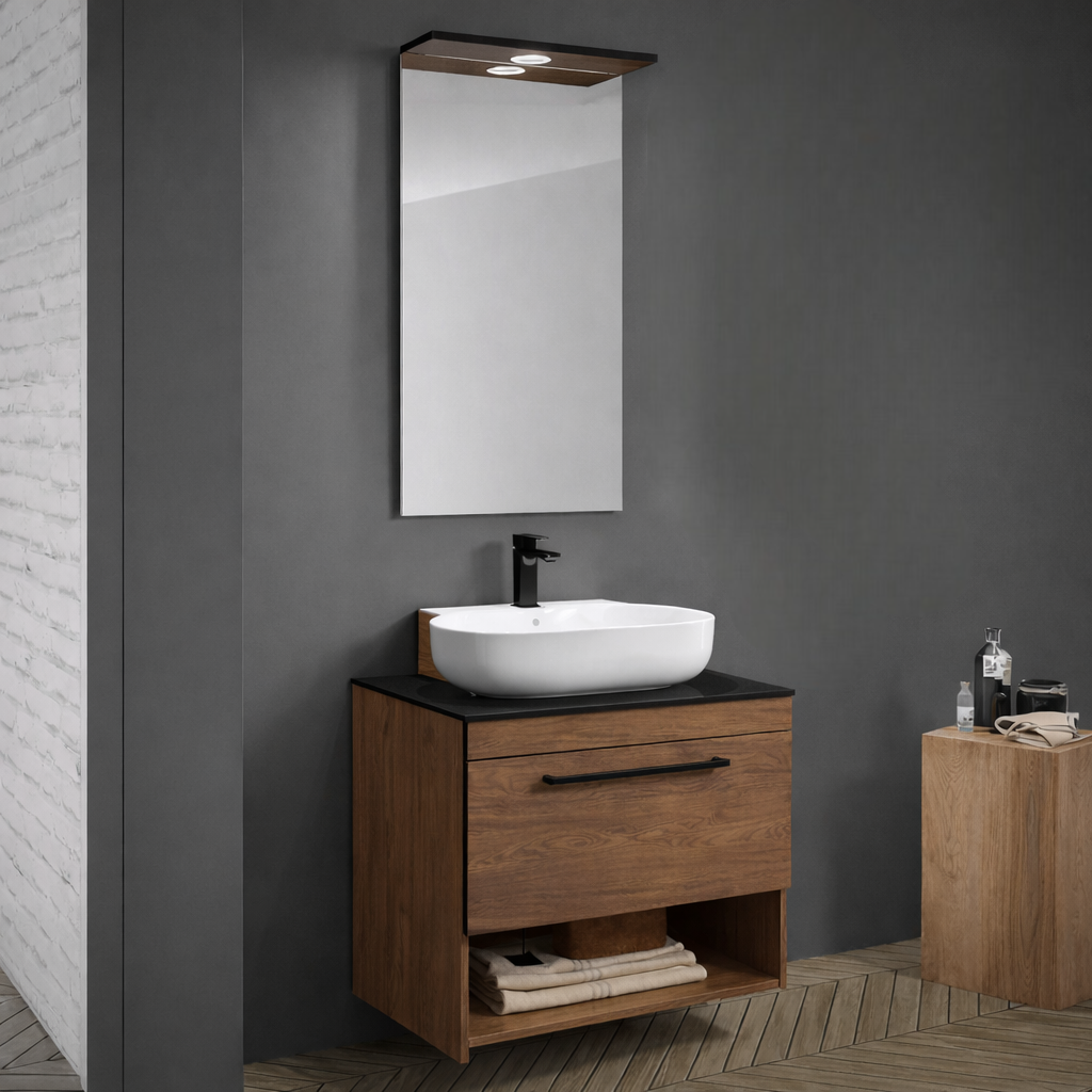 Orka Knidos Banyo Dolabı Takımı, 70 cm, Navaro (Led Spotlu Ayna), 5000343