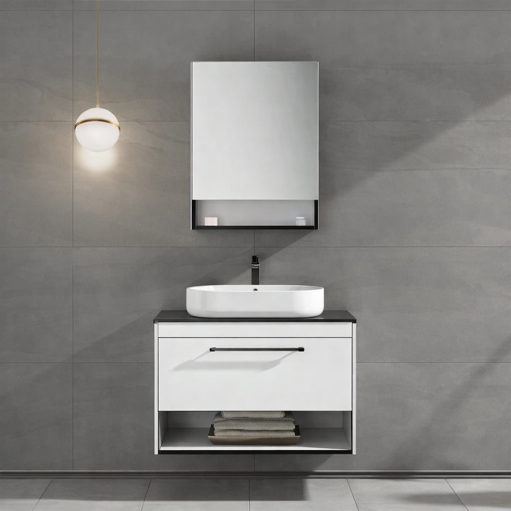 Orka Knidos Banyo Dolabı Takımı, 70 cm, Beyaz (Dolaplı Ayna), 5000342