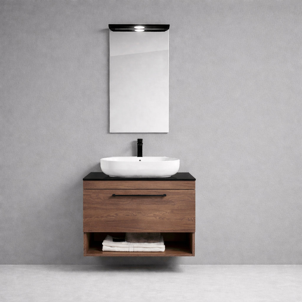 Orka Knidos Banyo Dolabı Takımı, 70 cm, Navaro (Led Spotlu Ayna), 5000343