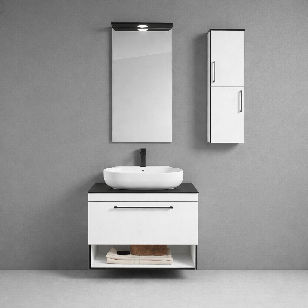 Orka Knidos Banyo Dolabı Takımı, 70 cm, Beyaz (Led Spotlu Ayna), 5000341