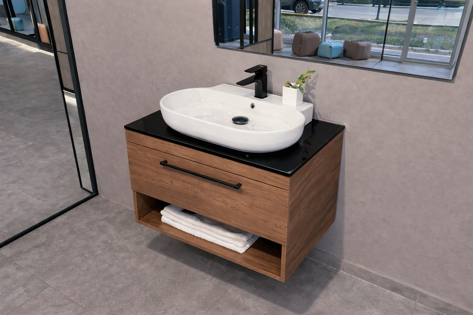 Orka Knidos Banyo Dolabı Takımı, 70 cm, Navaro (Led Spotlu Ayna), 5000343
