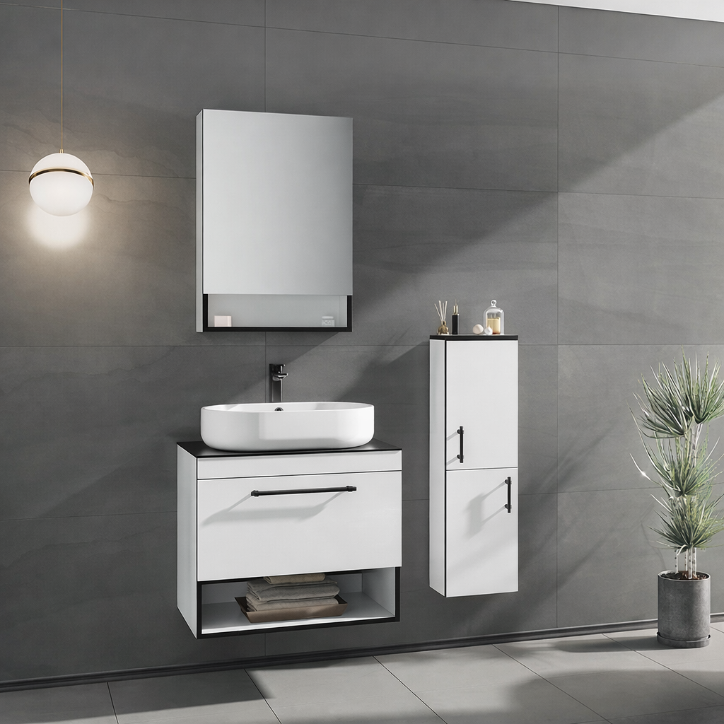Orka Knidos Banyo Dolabı Takımı, 70 cm, Beyaz (Dolaplı Ayna), 5000342