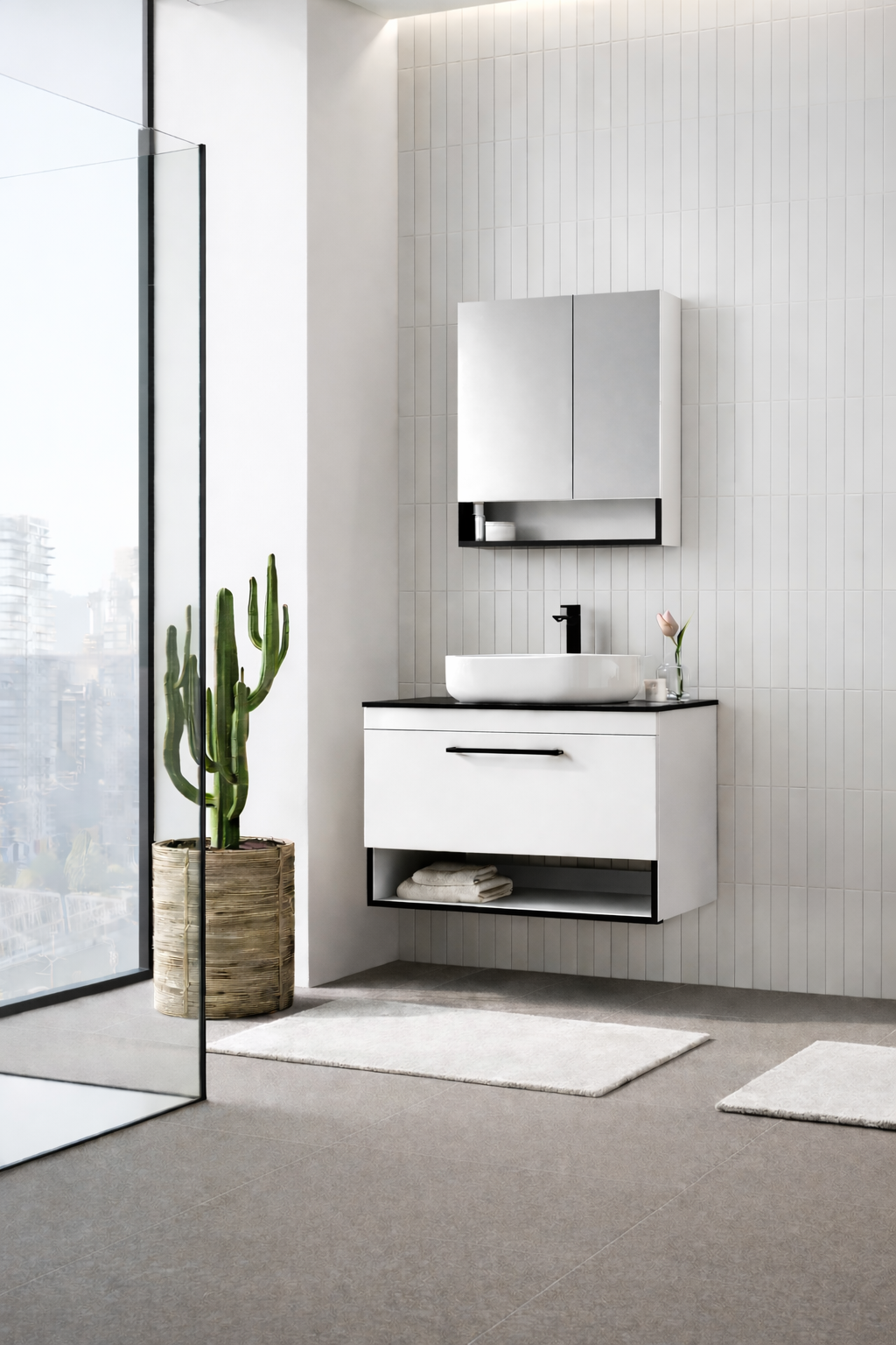 Orka Knidos Banyo Dolabı Takımı, 90 cm, Beyaz (Dolaplı Ayna), 5000348