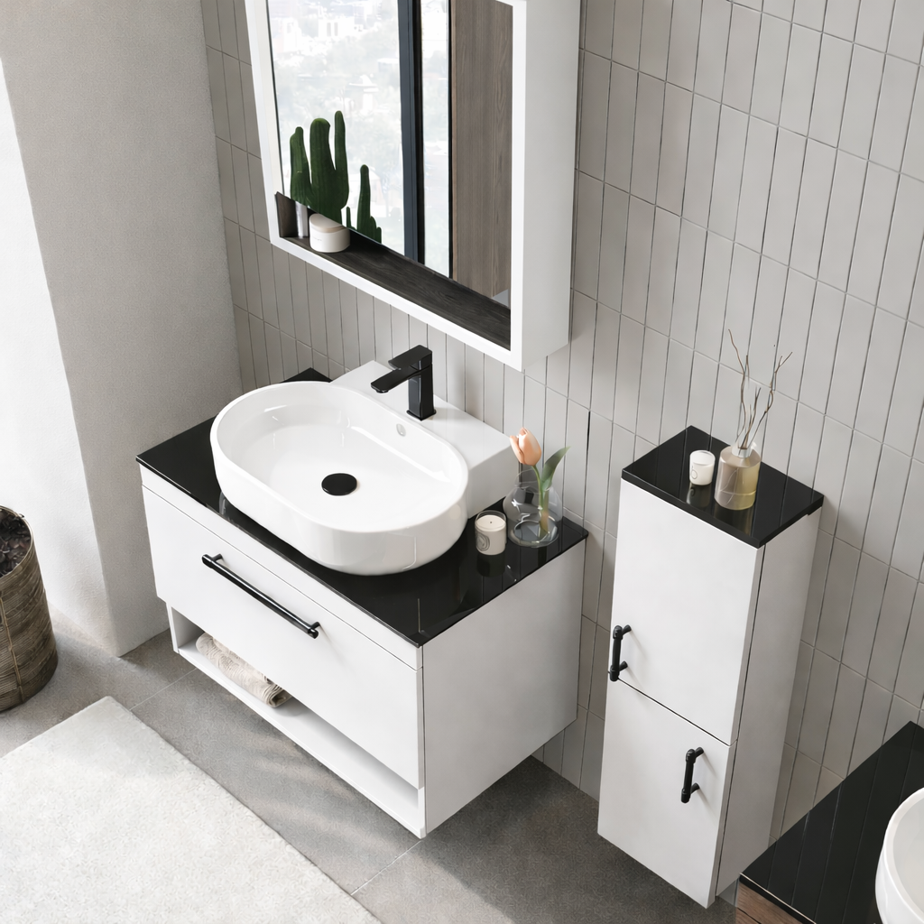 Orka Knidos Banyo Dolabı Takımı, 90 cm, Beyaz (Dolaplı Ayna), 5000348