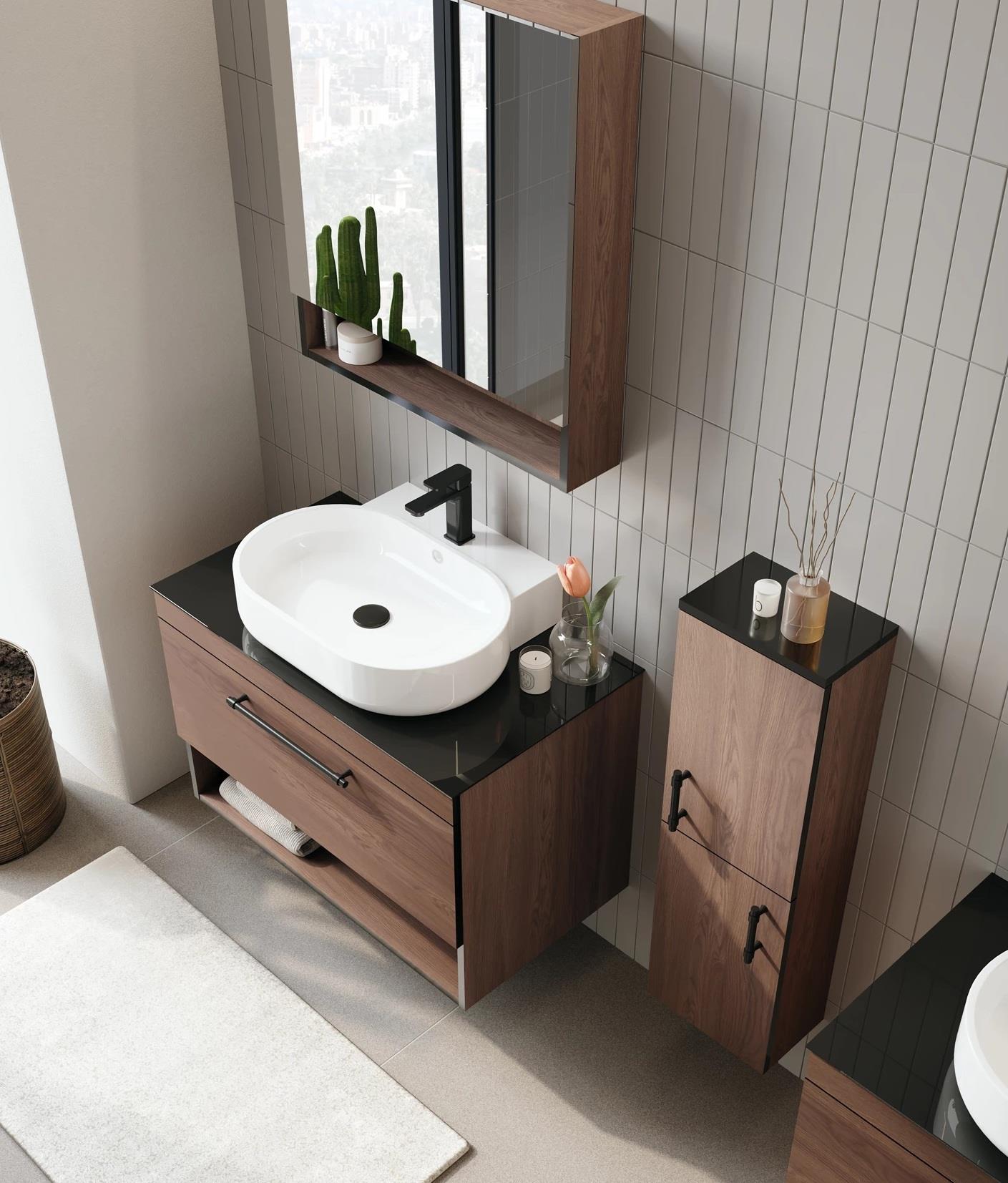 Orka Knidos Banyo Dolabı Takımı, 90 cm, Navaro (Dolaplı Ayna), 5000350