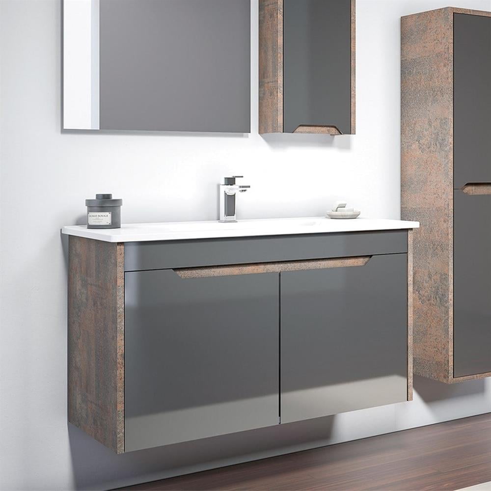 Orka Lago 85 cm Antrasit Banyo Dolabı Alt Modül ve Lavabo