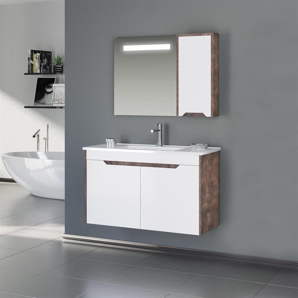 Orka Lago 85 cm Beyaz Banyo Dolabı Takımı