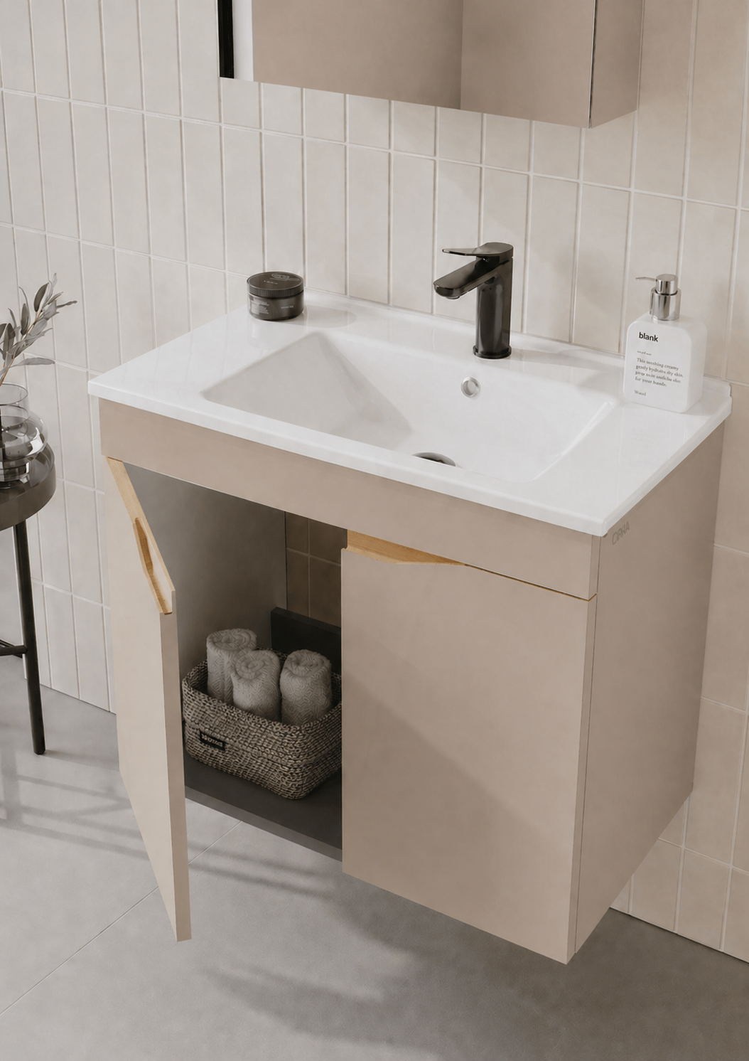 Orka Lena 65 cm Çöl beji Banyo Dolabı Takımı (Kapaklı ,Dolaplı Ayna), 5007999
